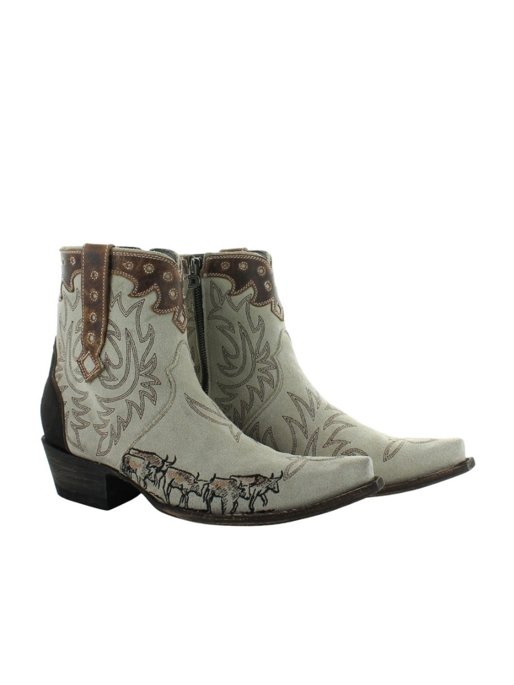 DOUBLE D RANCH RED RIVER CROSSING 7" Boots embroidered cattle RTL $600 9 EUC